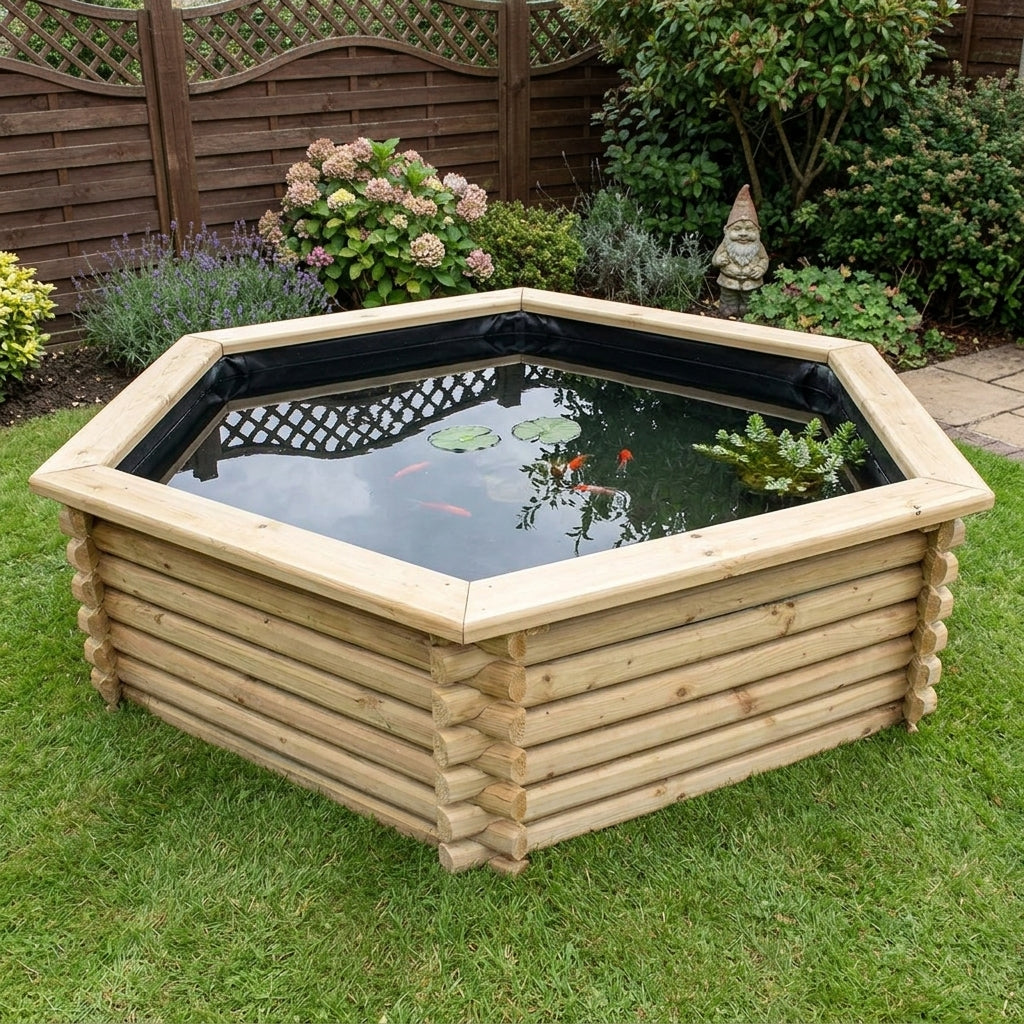 2.29m x 0.59m Raised Wooden Pond with PVC Liner – 300 Gallons