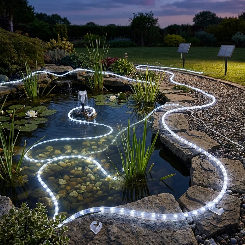 20m Solar LED Rope Light Set, 200 LEDs, IP65 Waterproof, Pack of 2
