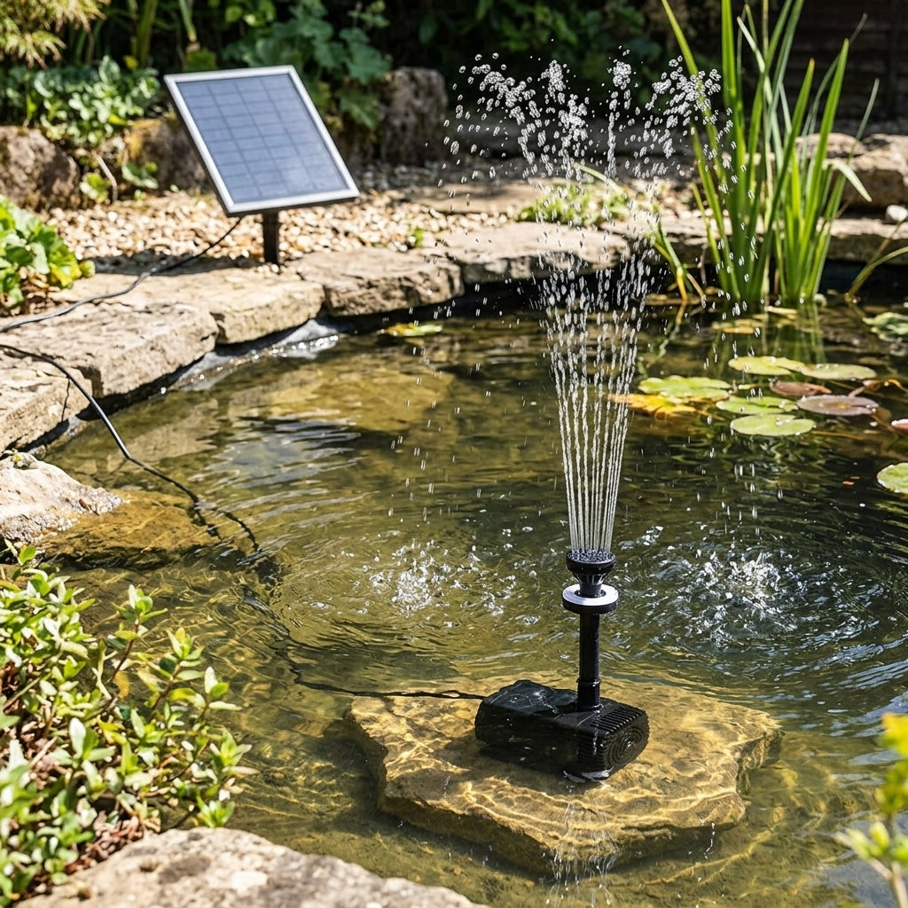 Solar Fountain Pump 600Lph with Battery and LED, 12mm Outlet, 7W Panel