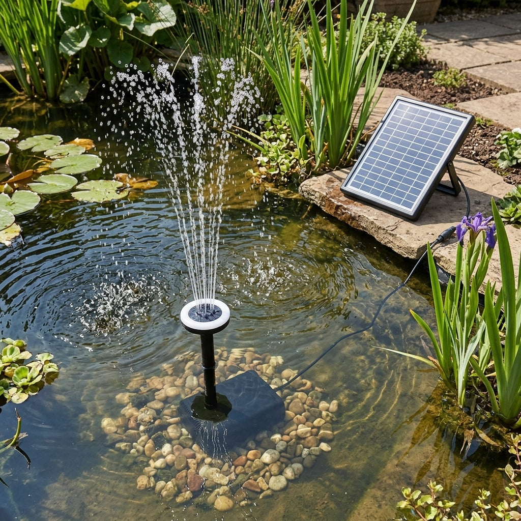 Solar Fountain Pump with Battery & LED, 4.5W Panel, 44cm Fountain Height