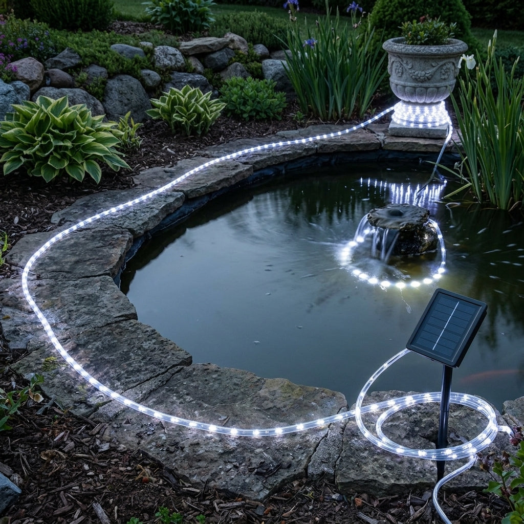 20m Solar LED Rope Light IP65 Waterproof with 200 White LEDs