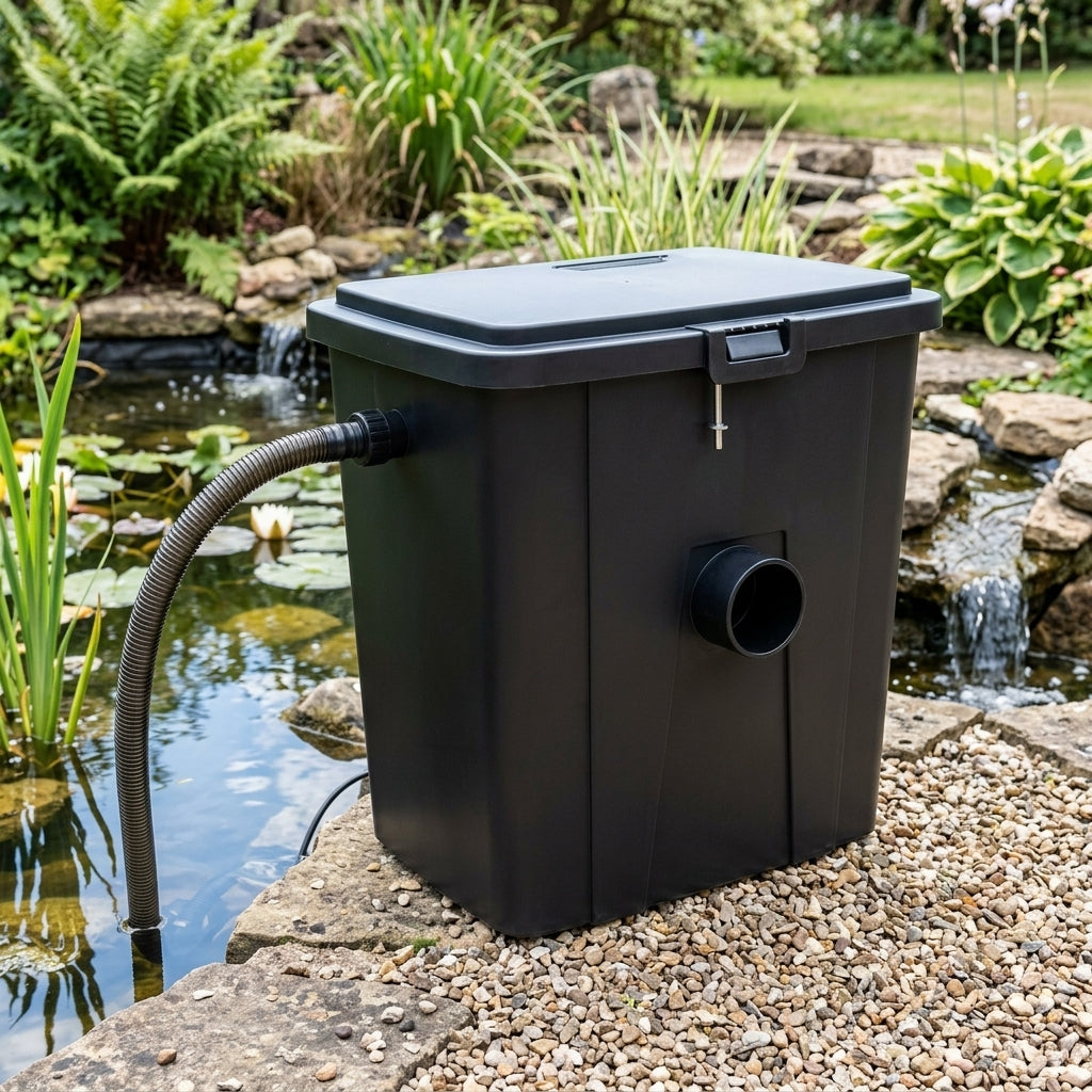31x23x29cm Flow-Through Pond Filter with 20/25mm Inlet, 50mm Outlet