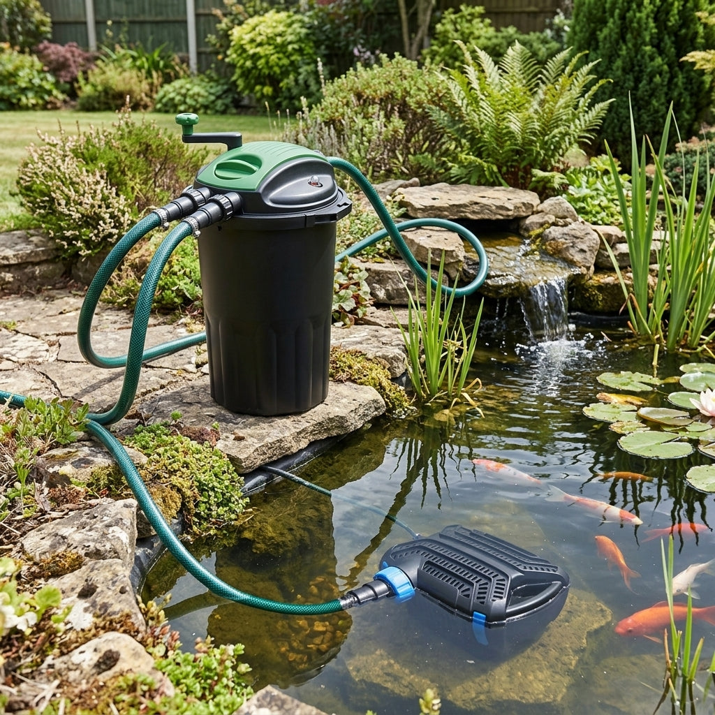 Pressurised Pond Filter and Pump Set with Backwash Function
