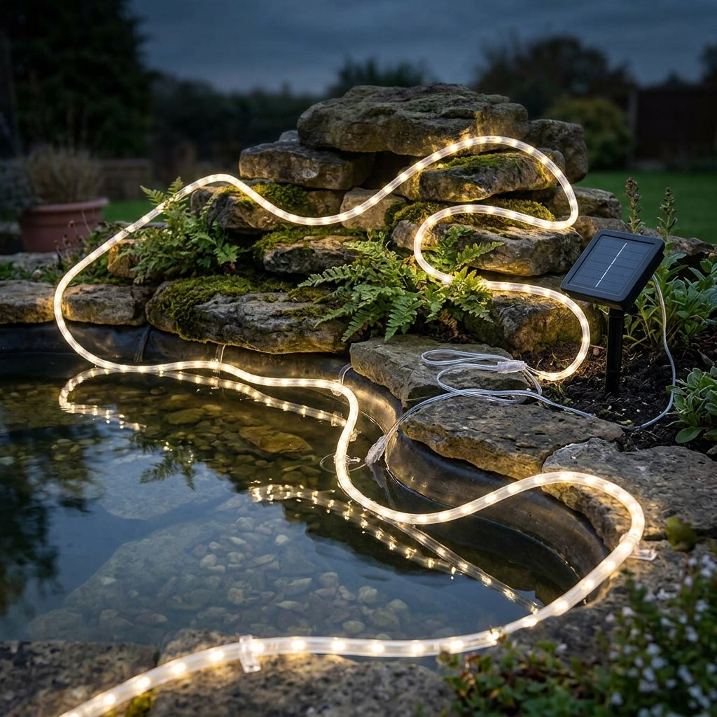 5m Solar LED Rope Light Set, IP65, 50 LEDs, Twin Pack