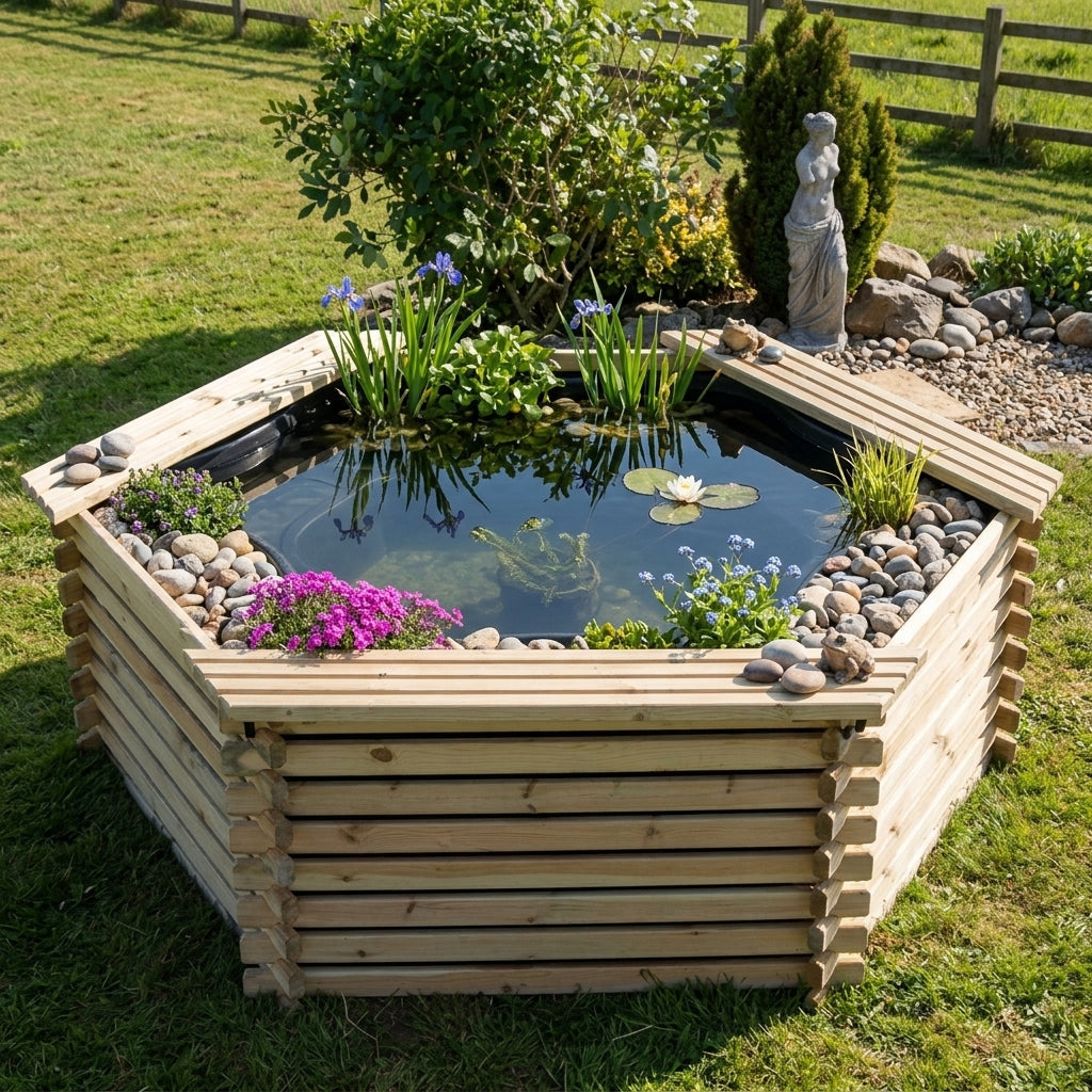 2.29m x 0.75m Raised Wooden Pond 400 Gallons with EPDM Liner