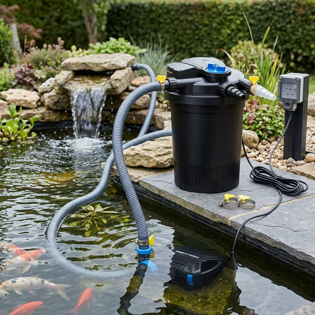 12000L Pond Pump & Filter Set with Auto Clean, 8000lph Flow, 13W UVC