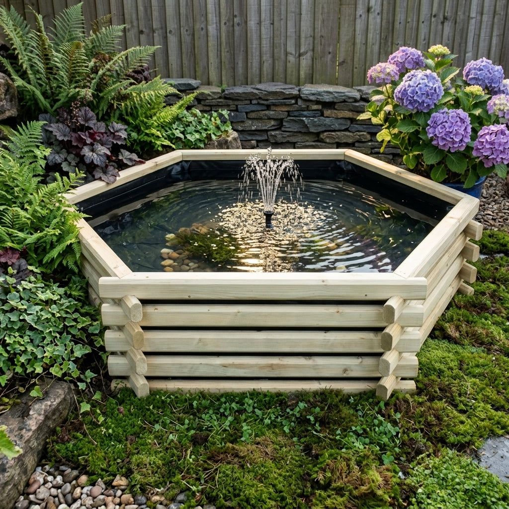 1.67m x 0.41m Raised Wooden Pond with Liner – 100 Gallon Capacity