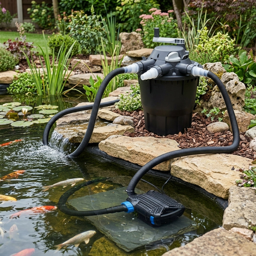 Pond Pump and Pressure Filter Set with 8000lph Flow Rate and 70W Power