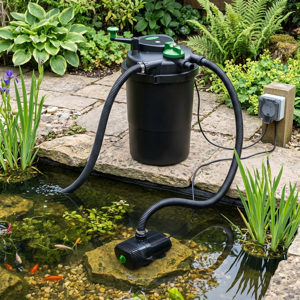 Pump and Filter Set with 18W UVC and 5m Hose for Large Ponds