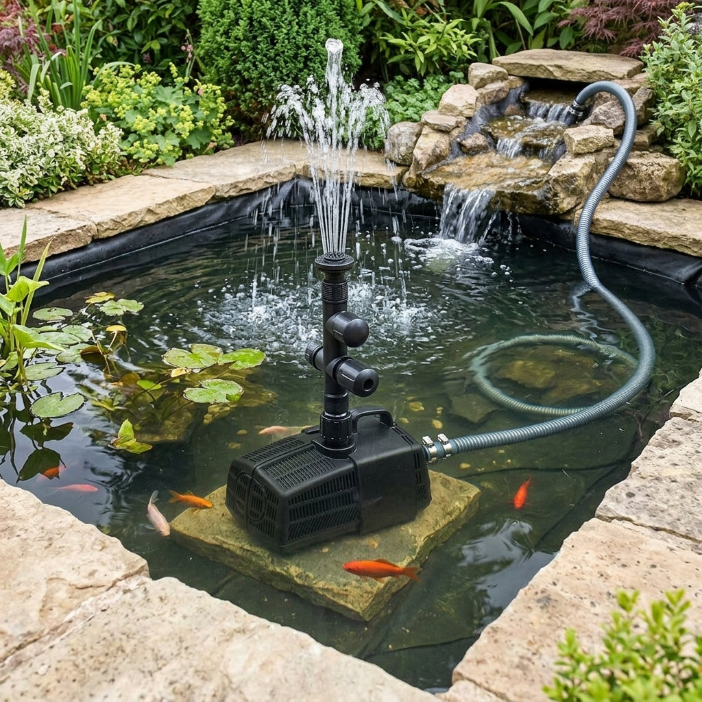 4m x 4m Pond Fountain & Waterfall Kit with Pump, Liner & Hose – 2000L
