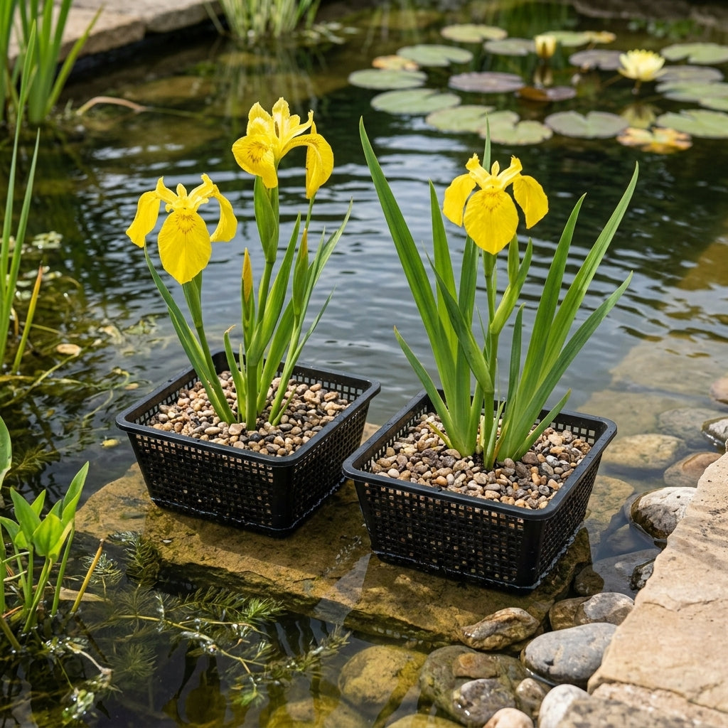 19cm Iris Pond Plant Basket Set – Yellow Flowers, Twin Pack