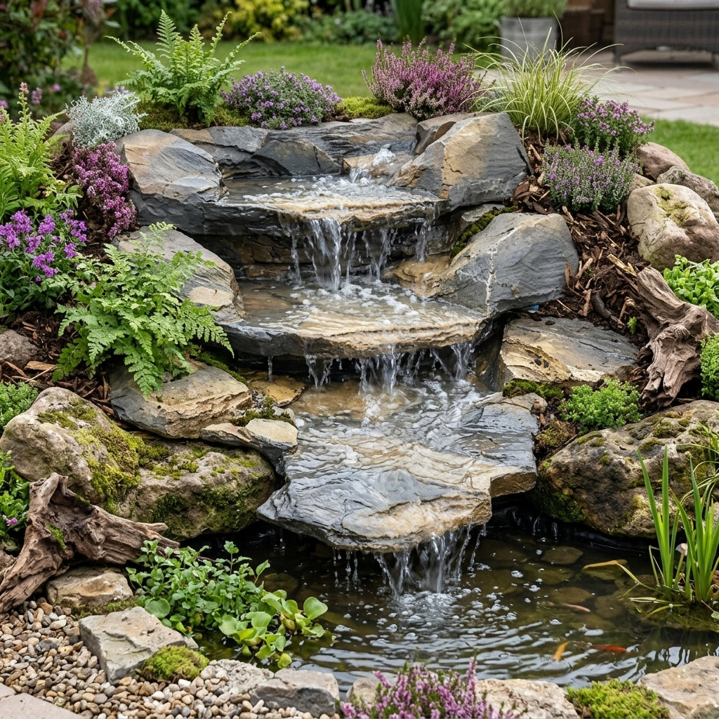 105cm Mega Waterfall Slate Cascade Set – Three-Piece Rustic Finish