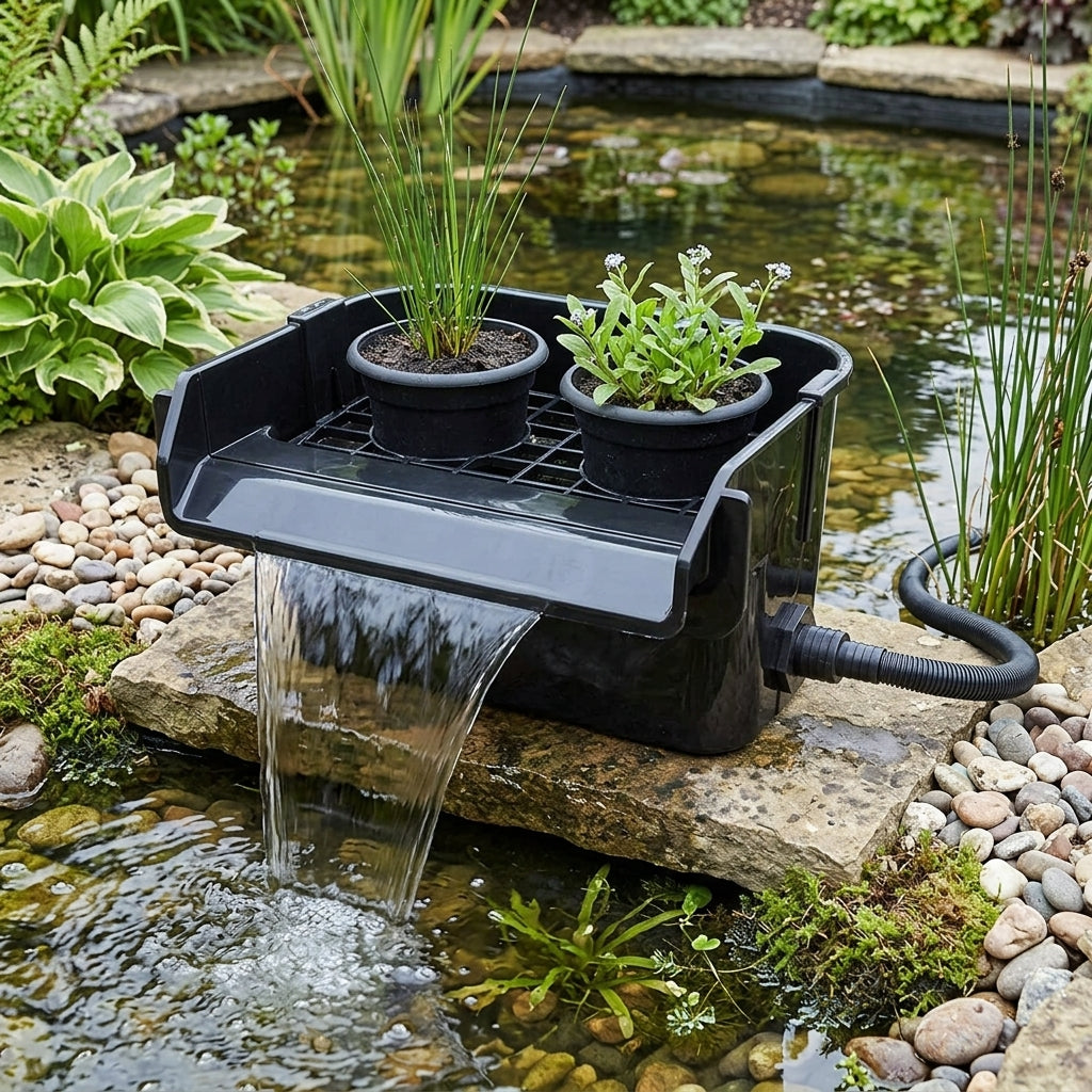 44cm Waterfall Plant Filter Black with Dual Pot Holders
