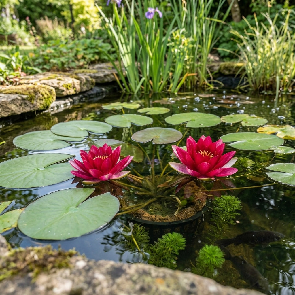 Large Water Lily in Box – Attraction Red, Up to 120cm Spread, Peat Free