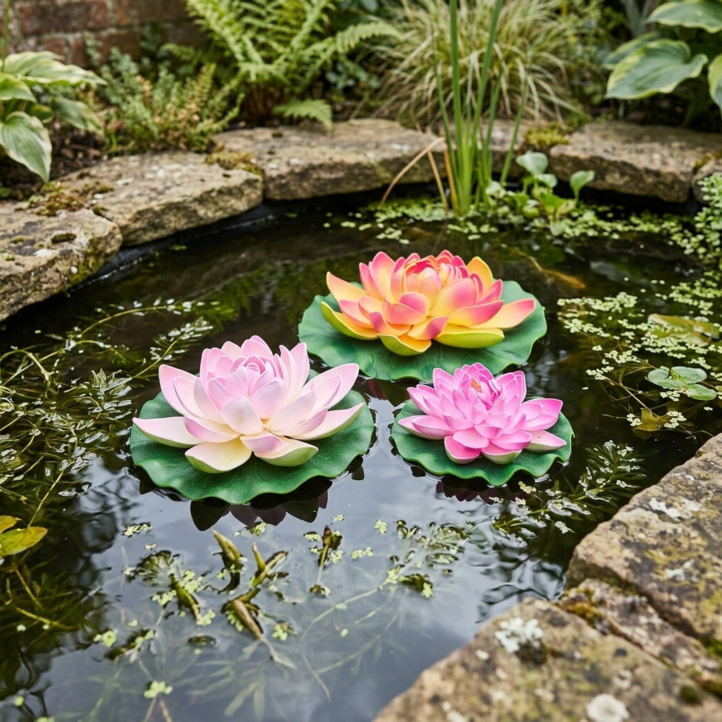 10/15/20cm Artificial Floating Lily Triple Pack – Mixed Colours