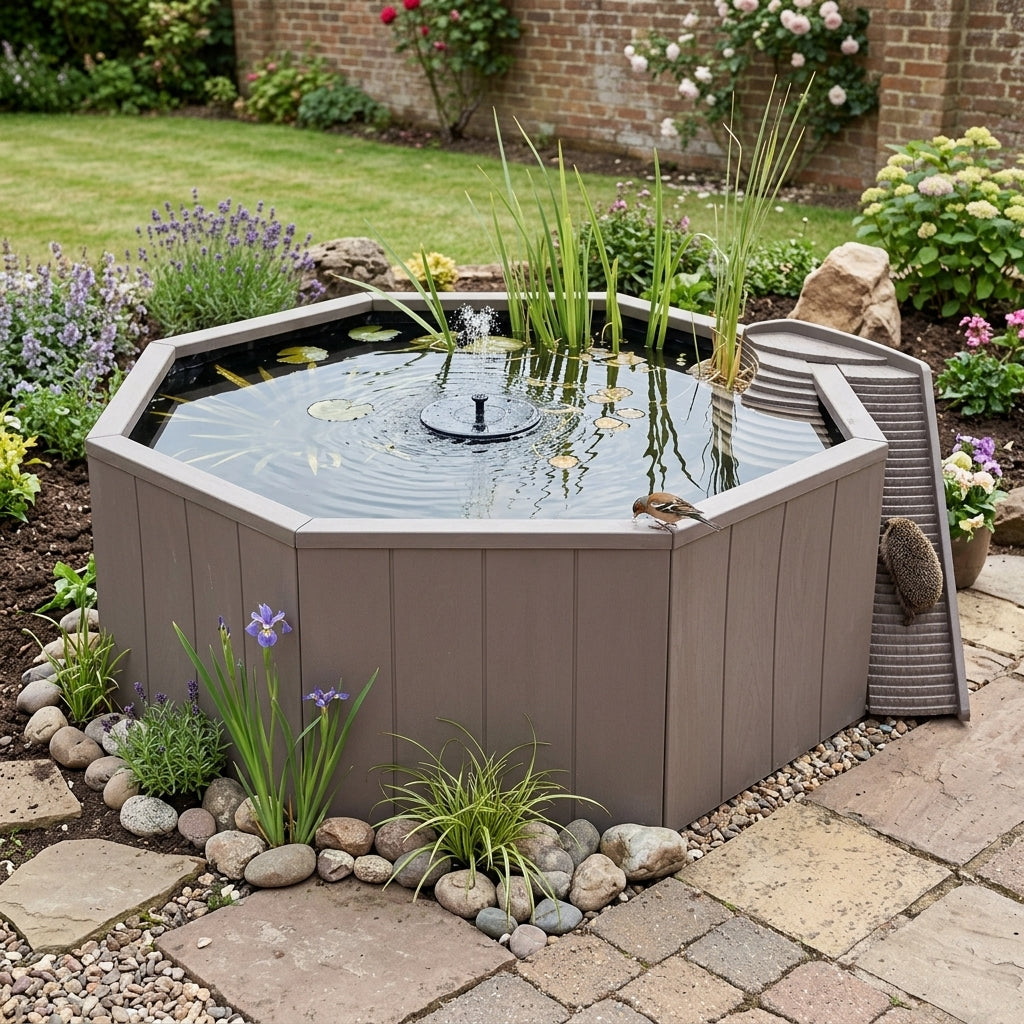 95cm diameter preformed nature pool with solar fountain and beach