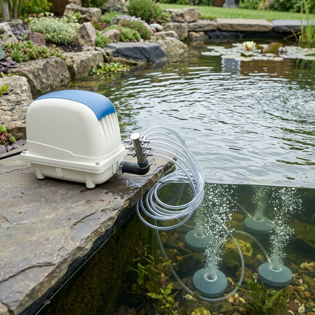Large Pond Air Pump with Accessories Kit – Aluminium Casing, Multi-Outlet