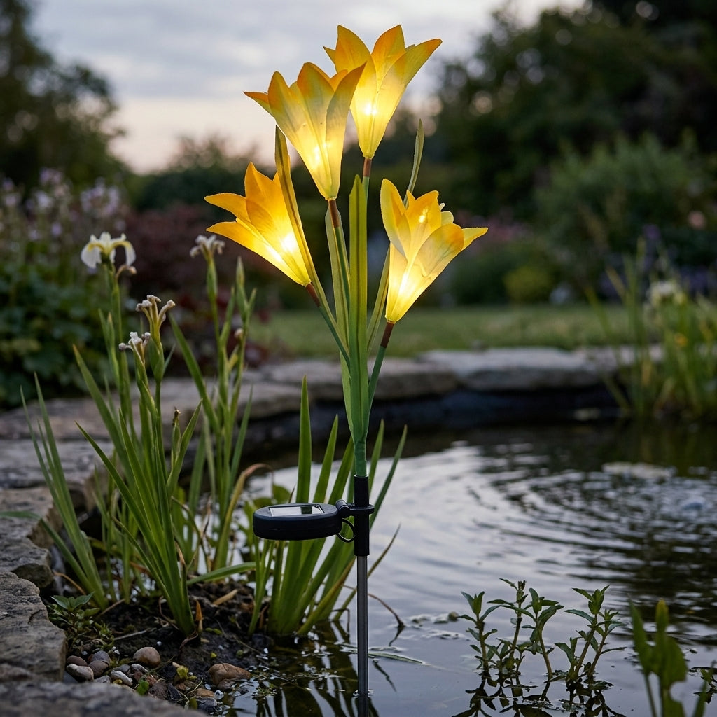 70cm Solar Lily Flower Light Yellow PVC & Silk Cloth, 15cm Diameter