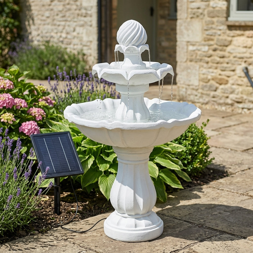 86cm 3-Tier Water Feature Brilliant White with Solar Battery Backup