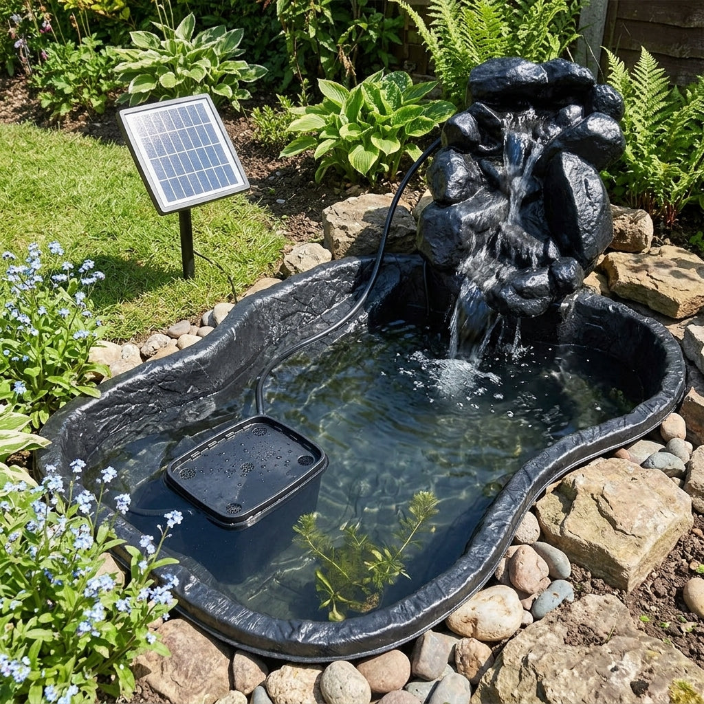 Preformed Pond Kit with Solar Pump, Filter and Waterfall Feature