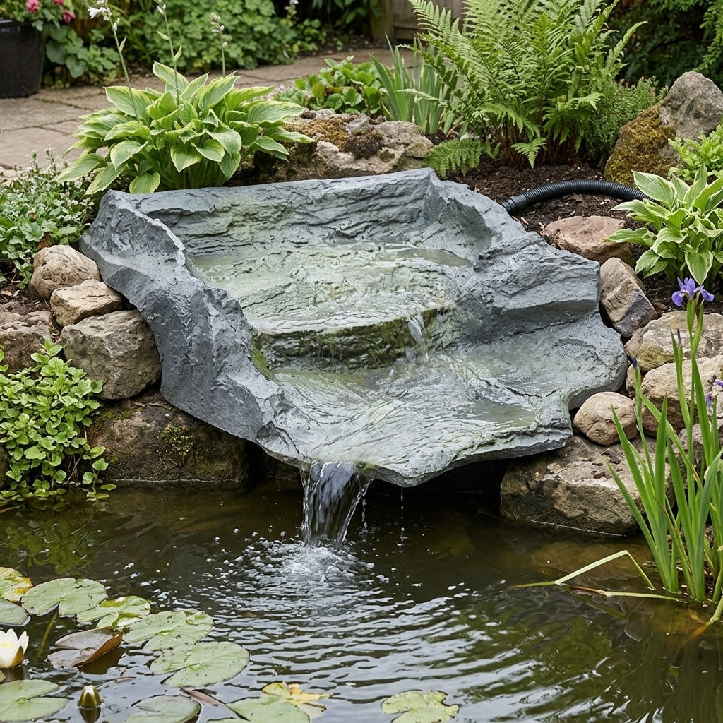 67cm x 57cm Pond Waterfall Cascade with Hosetail, Grey Slate Effect