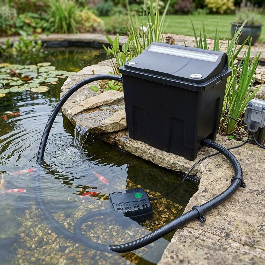 Pump and Filter Set with Gravity Filter, 9W UV, 3m Hose, 40x28x40cm Filter
