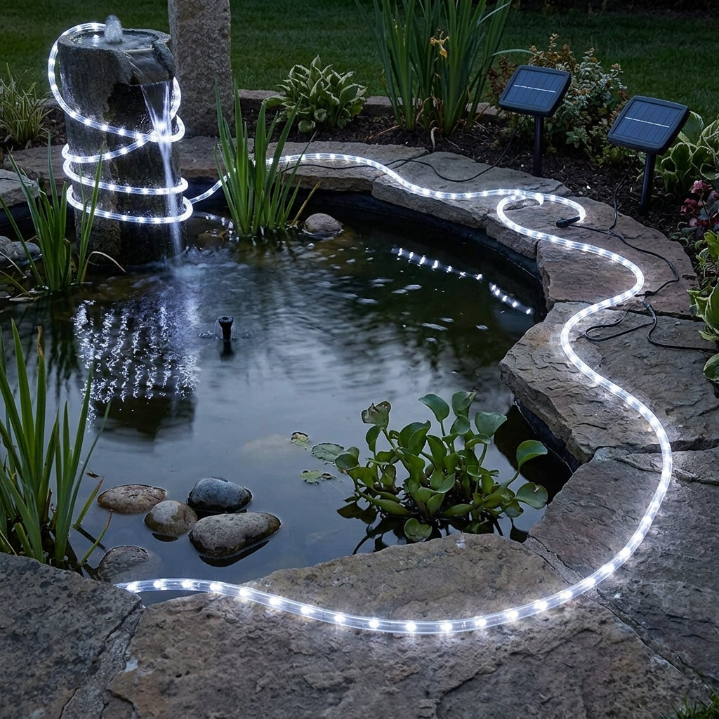 10m Solar LED Rope Light Set, 100 LEDs, IP65, Twin Pack