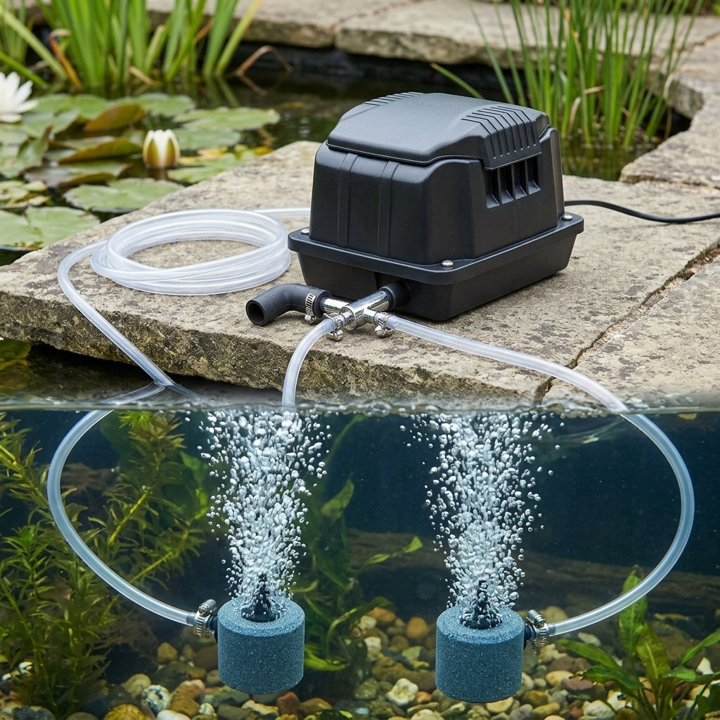 Compact Pond Air Pump Set with Accessories, Weatherproof, IPX4 Rated