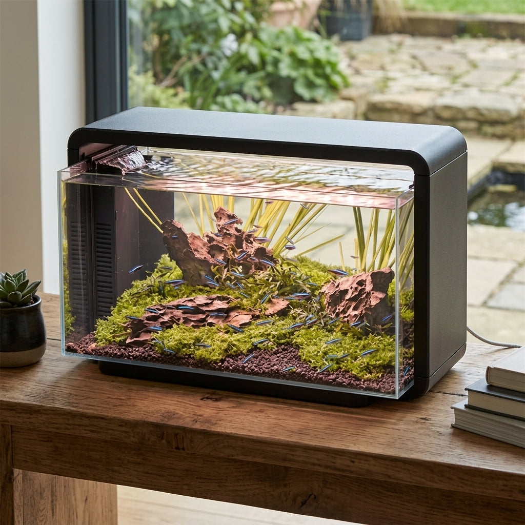 47 x 25 x 28.5cm Aquarium Black with LED Sunrise Lighting and Filter
