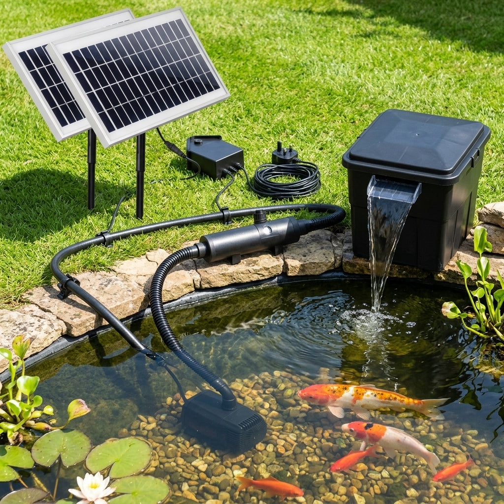 Solar Pond Filter System with 12mm Filter and Solar Pump Combo