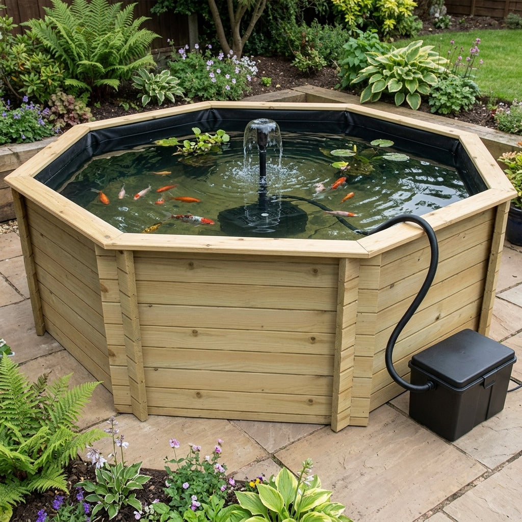 3.1m Octagonal Wooden Pond Kit, 4,959L, 44mm Boards, Pump Included