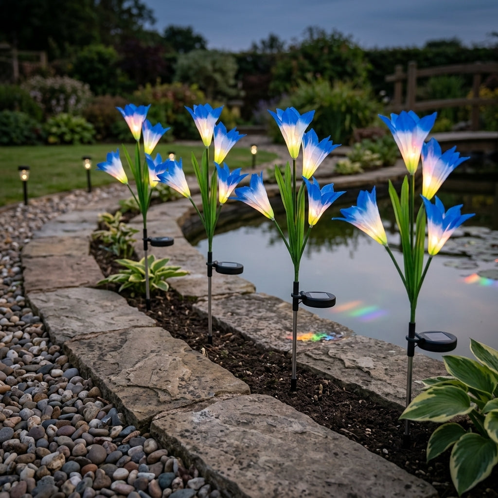 70cm Solar Lily Flower Set, Blue, 15cm Diameter, Pack of 4