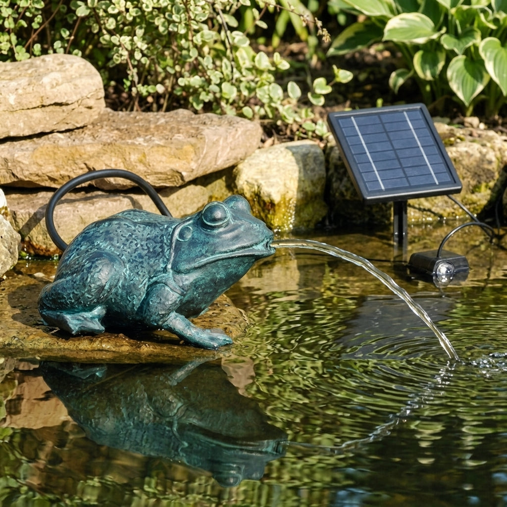 14x11x21cm Crouching Frog Pond Spitter with Solar Fountain Kit