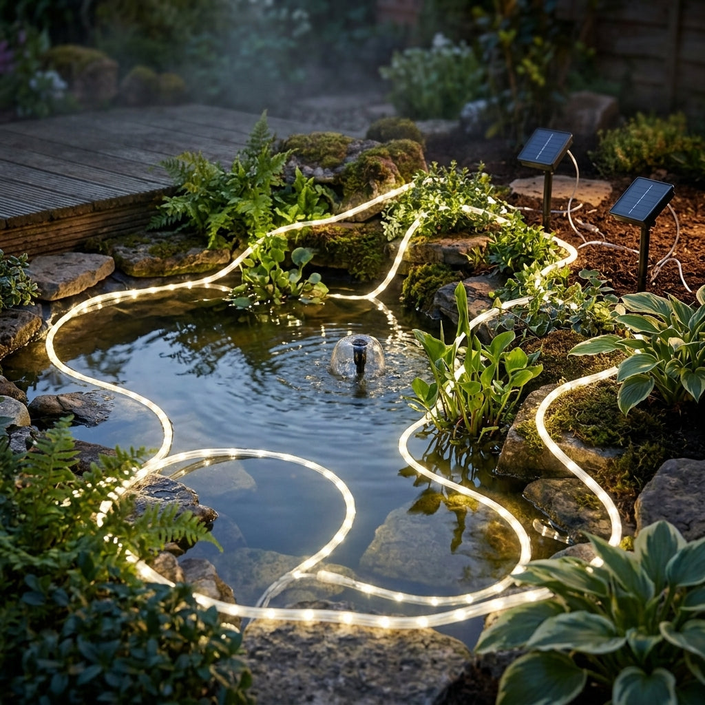 20m Solar LED Rope Light Set, IP65, 200 LEDs, Twin Pack