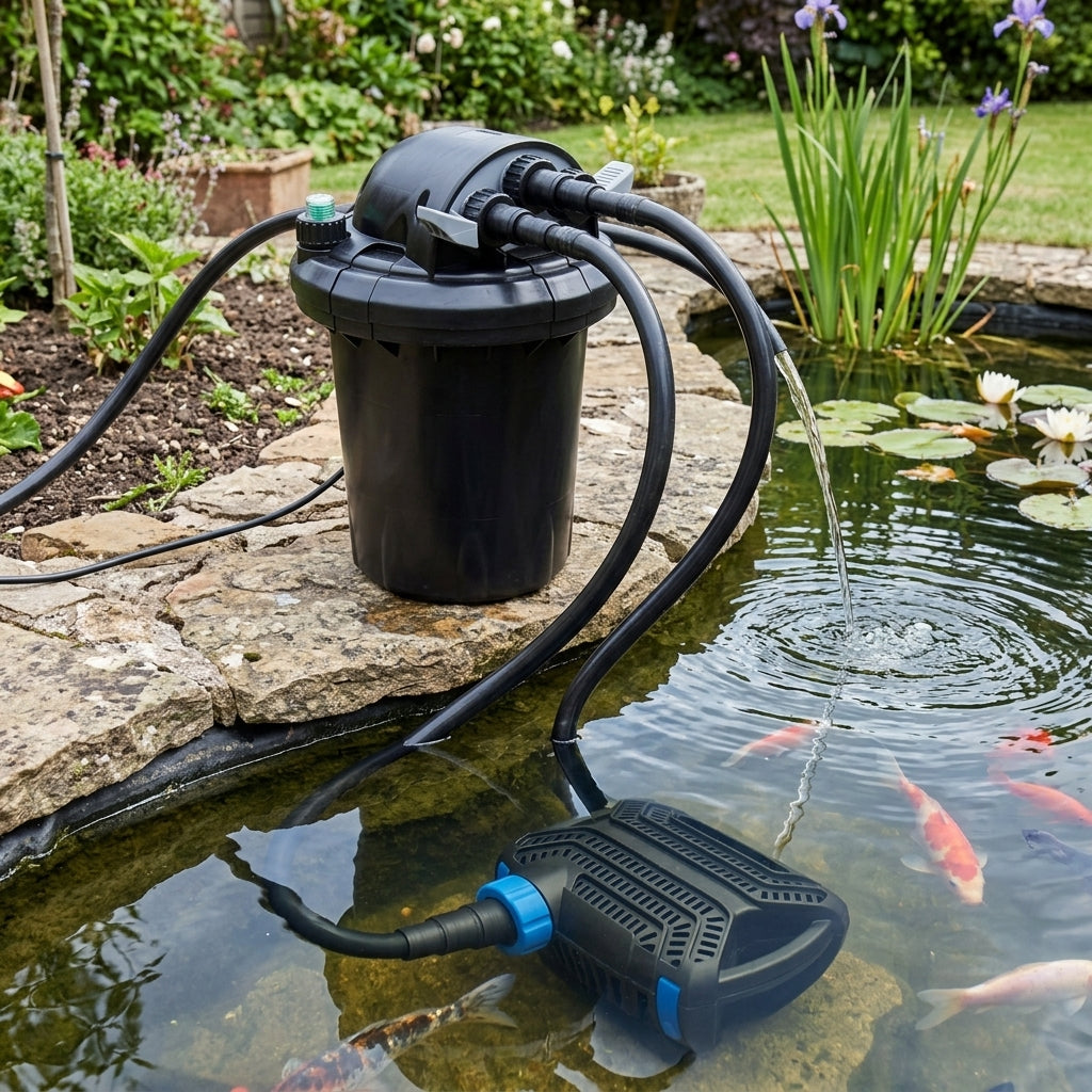 4500L Pond Pump and Filter Set with 3000lph Flow Rate and UVC