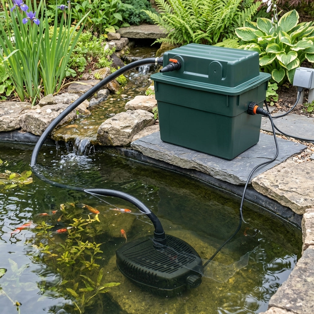 Filter and Pump Set with UVC, 3500lph Flow, 46x30x41cm Filter, 42W Pump