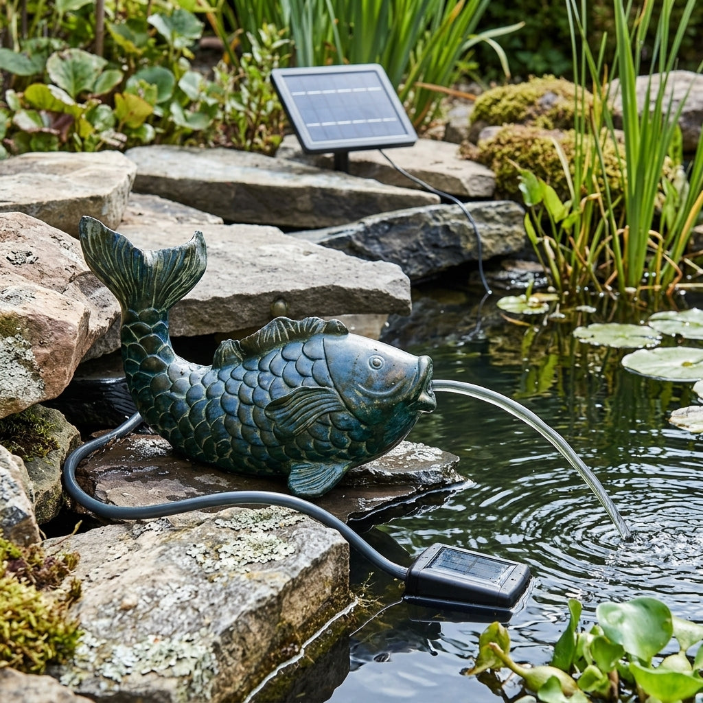 27cm Koi Fish Spitter Ornament with Solar 250lph Pump Kit