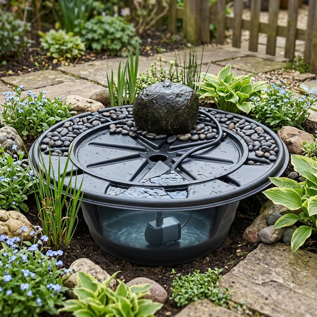 63cm Round Lightweight Pebble Pond with Lid, 25kg Max Load