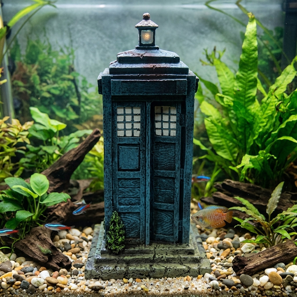 12 x 12 x 25cm Large Blue Telephone Box Resin Aquarium Ornament