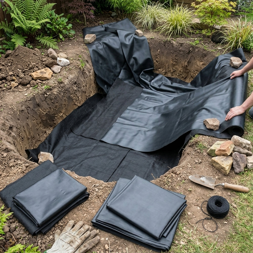 7.5m x 7.5m Pond Liner with 40-Year Underlay, 20,250L Capacity