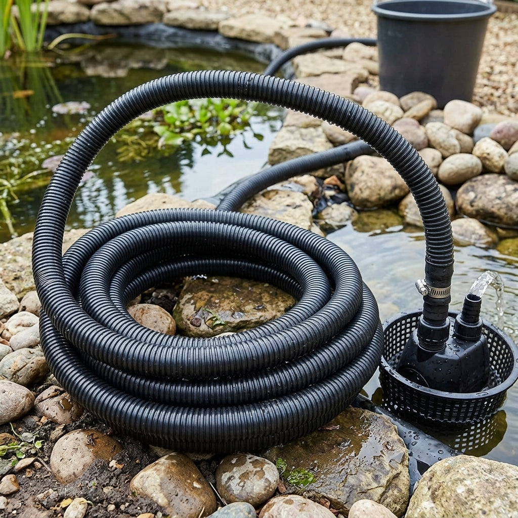 38mm Flexible Pond Hose, 30m Length, Black PVC