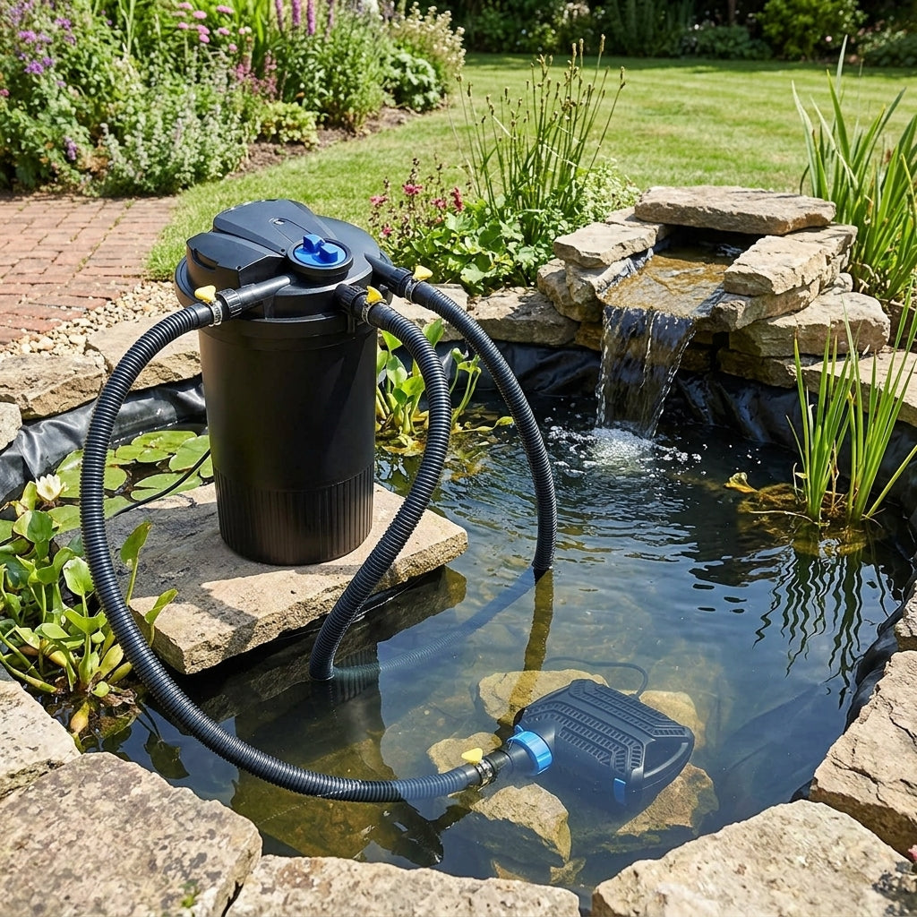5.8 x 3.8 x 0.6m Garden Pond Kit with Liner, Underlay & 12000lph Pump