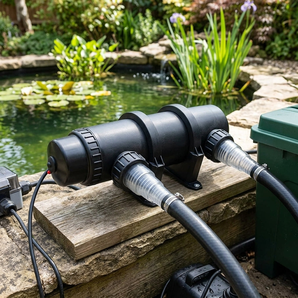 31cm UVC Clarifier for Ponds up to 15,000L – 18W, Multiple Inlet Sizes
