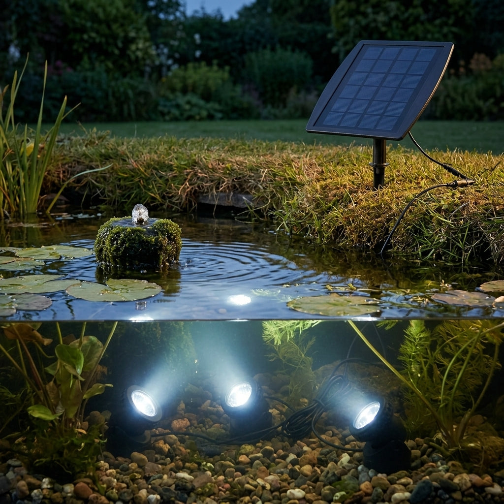 3 x 6cm Submersible Solar Pond Lights with 2.5W Panel