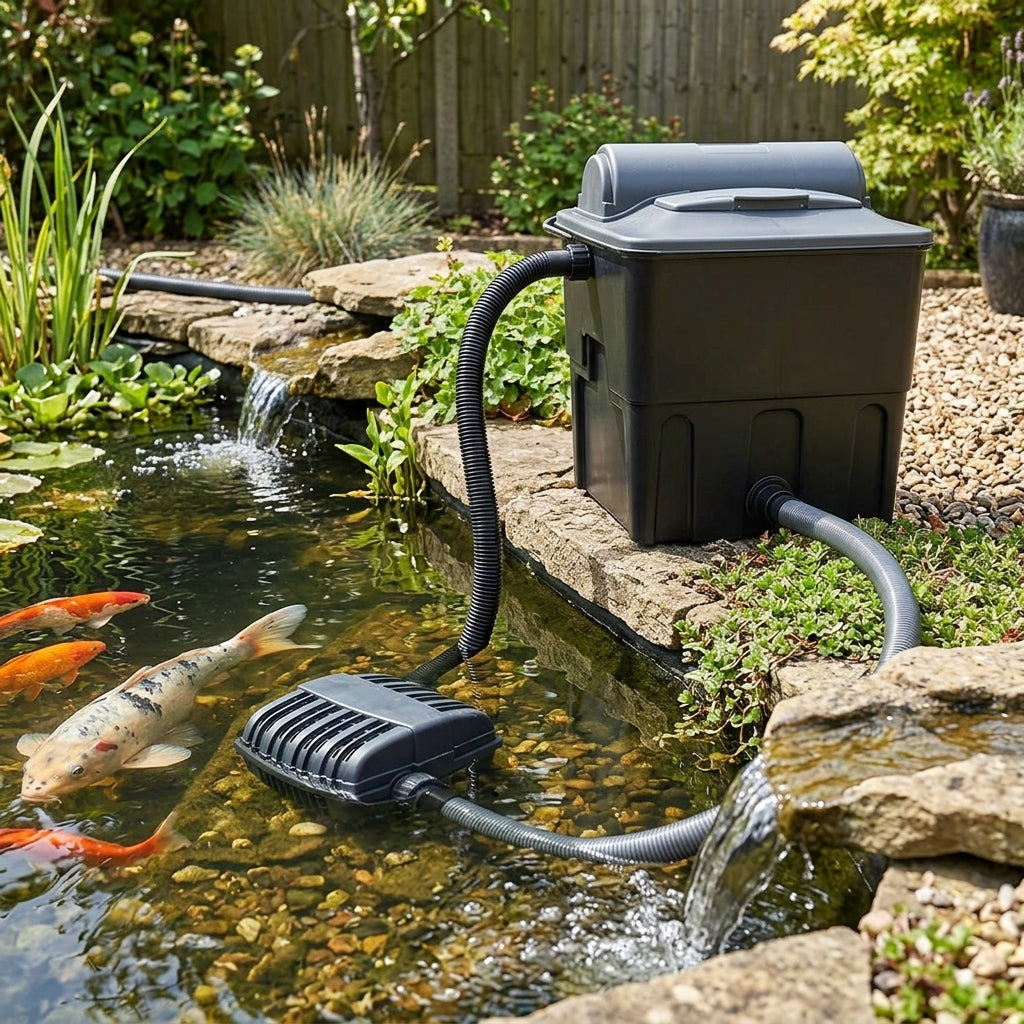 Pond Filter and Pump Set with K3 Biomedia, 3000lph Flow, UVC 12W