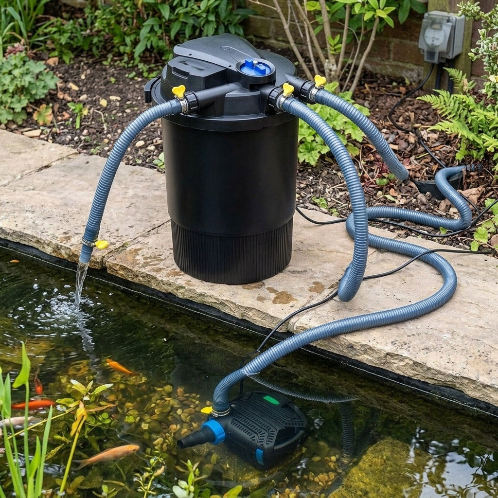 30000 Litre Pond Pump and Filter Set with Auto Cleaning, 140W, 55W UVC