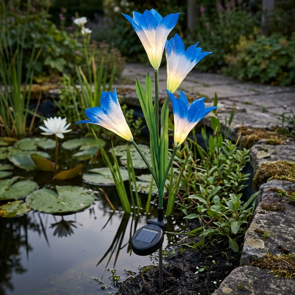 15cm Artificial Solar Lily Flower, Blue, Weatherproof PVC, Single