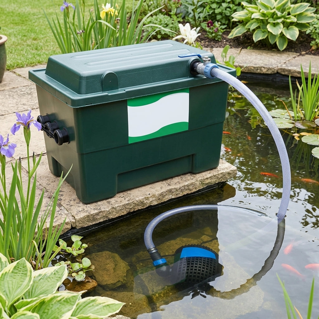 Large Pond Filter and Pump Set with UVC, 80W Pump, 50W UVC, 68x49x42cm Filter