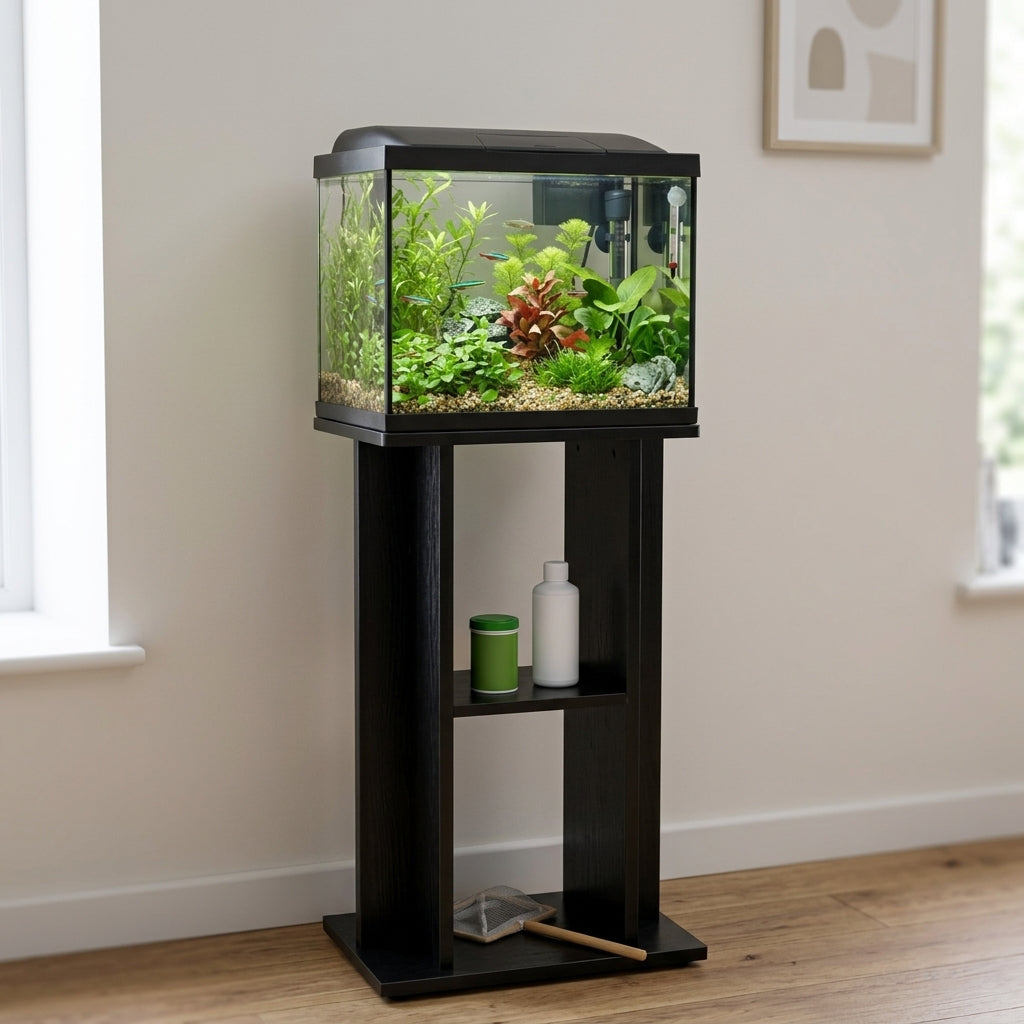 44 x 28 x 44cm Aquarium and Stand Combo – Black, Complete Starter Kit