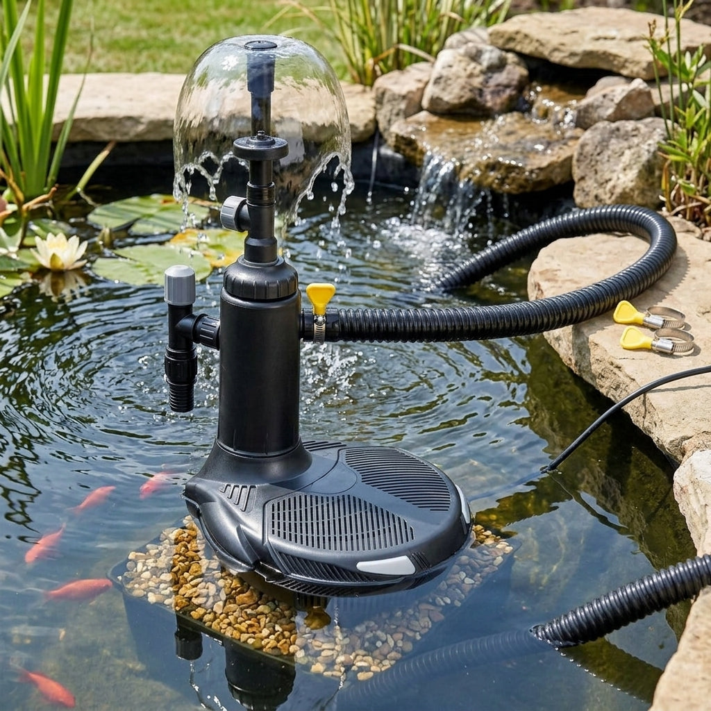 All-in-One Pond Pump with 9W UVC, Hose, Clips and Bulb, 6000L Max Volume
